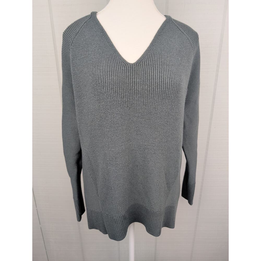 Athleta Womens Wool Blend Sweater Small Gray V Neck Knit Pullover Oversized Yoga